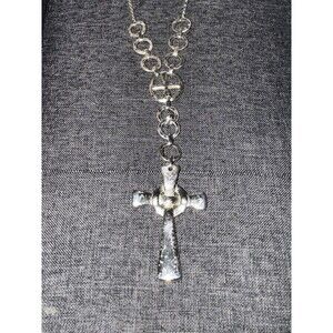RLM WHITE BRONZE CLOVER CROSS LARIAT NECKLACE